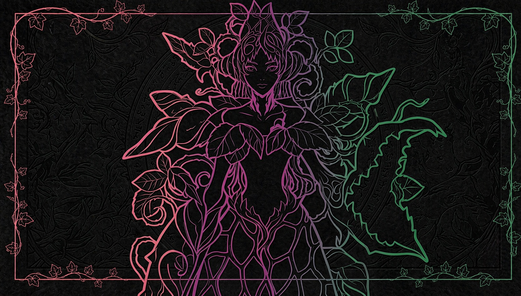 Gradient rose maiden line-art playmat design