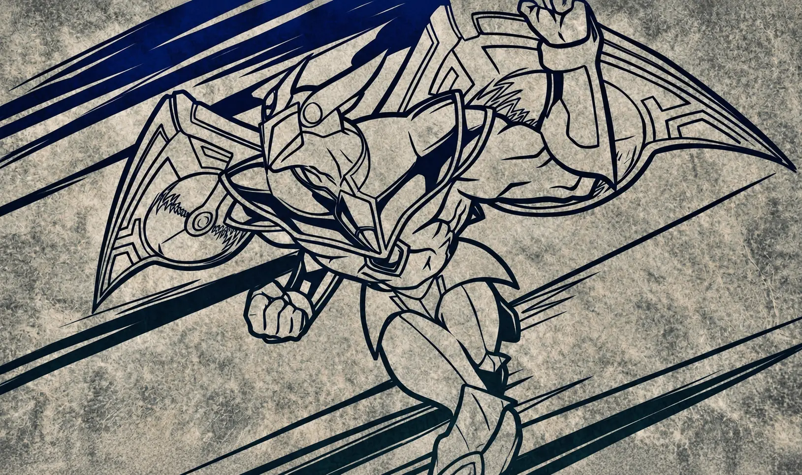 Navy line-art warrior playmat design