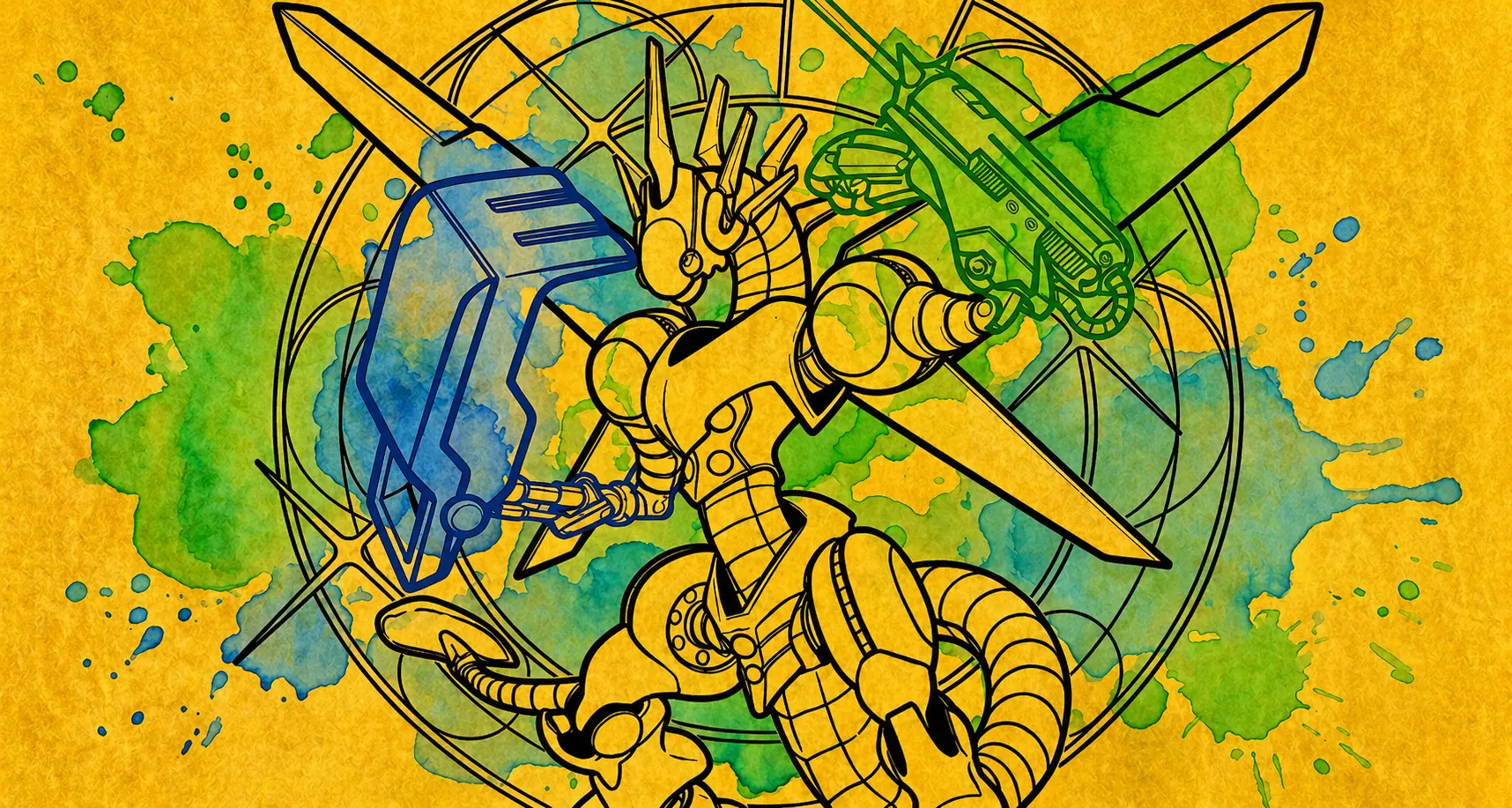 Watercolor insect mech playmat design