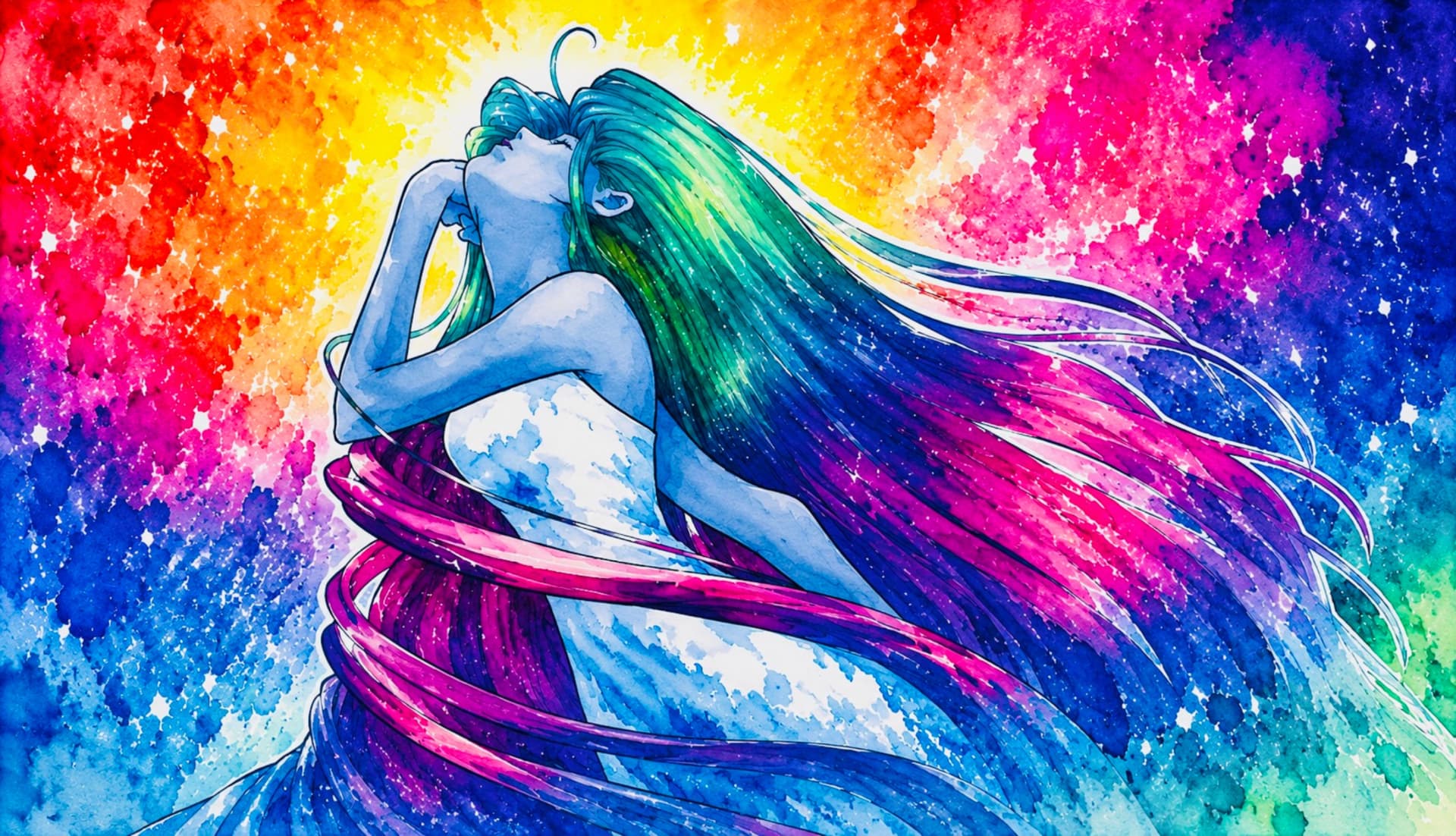 Rainbow watercolor figure playmat design